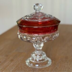 Vintage Kings Crown Ruby Thumbprint Compote with Lid - Mid Century Elegance